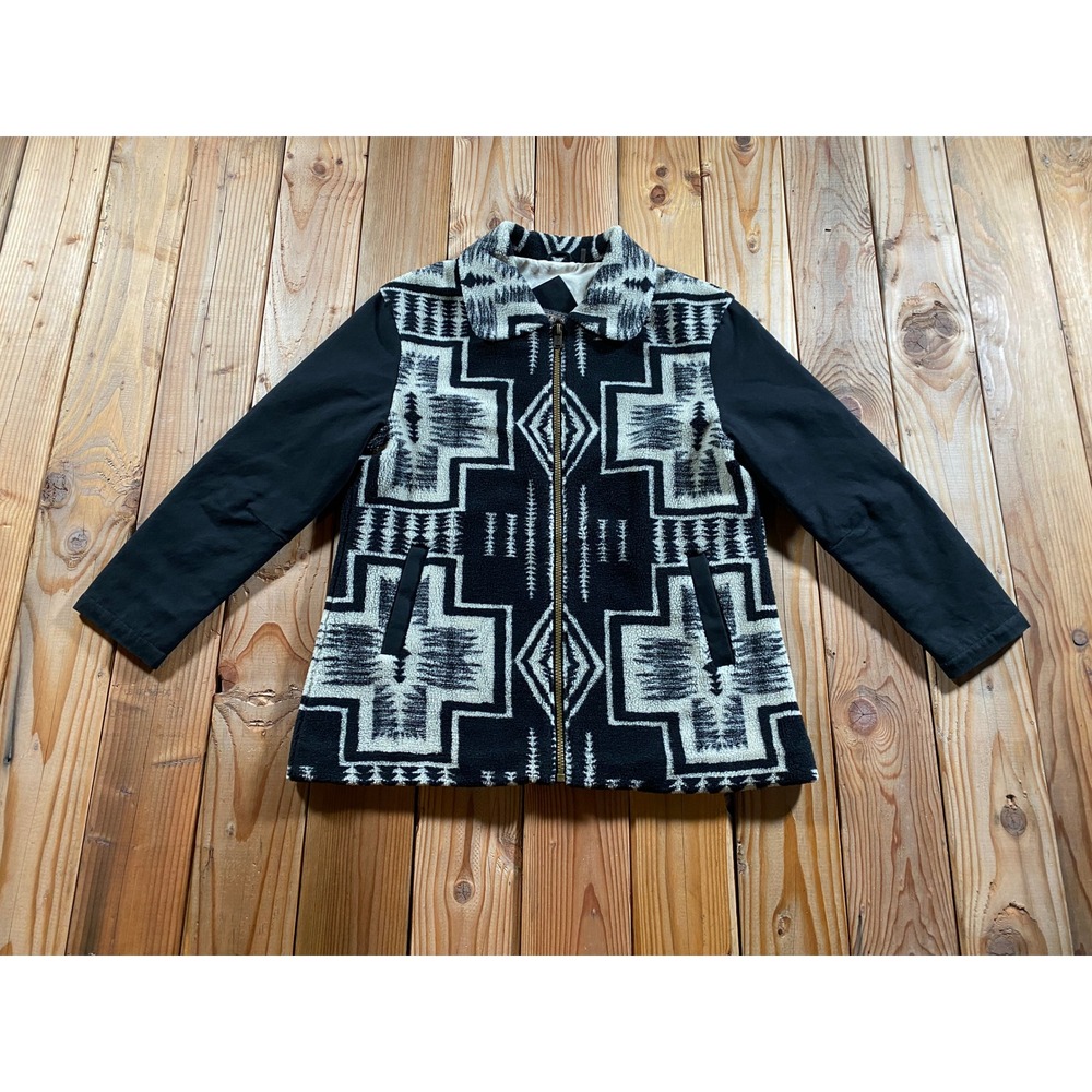 Pendleton Dry Goods XL Full Zip Southwestern Fleece Canvas Aztec Jacket Black - Picture 2 of 11